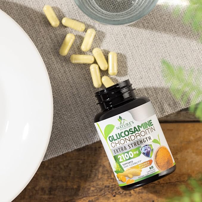 Glucosamine Chondroitin MSM 2100mg Complex - Joint Support Supplement Turmeric & Boswellia, Triple Strength Glucosamine Capsules - Support for Joint Mobility with Quercetin Bromelain - 60 Capsules