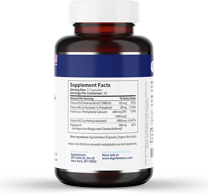 Vitamin B Complex with Vitamin D3 B12 B6 Magnesium Bisglycinate and Folate as Methylfolate - Doctor Formulated Methylated B Complex Supplement – 60 Capsules - Without Niacin