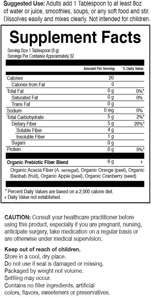 Garden of Life Dr Formulated Organic Fiber Supplement Powder Unflavored, Sugar Free, Psyllium Free Prebiotic Superfoods, Constipation Relief and Hunger Control for Men and Women, 32 Servings