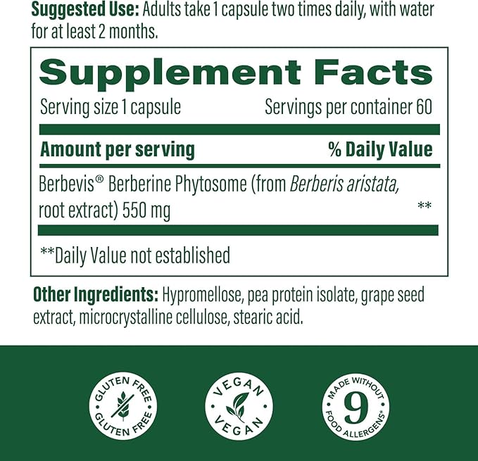 MegaFood Berberine Phytosome - Berberine Supplement 550 mg Per Serving, 1100 mg Daily - 9X Absorption - Supports A Healthy Metabolism & Cholesterol Levels - Vegan - 60 Capsules, 30 Day Supply