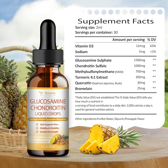 (2 Packs) Glucosamine Chondroitin MSM Support Joint Health - Chondroitin Sulfate Supplement Turmeric, Quercetin, Bromelain, MSM Oil