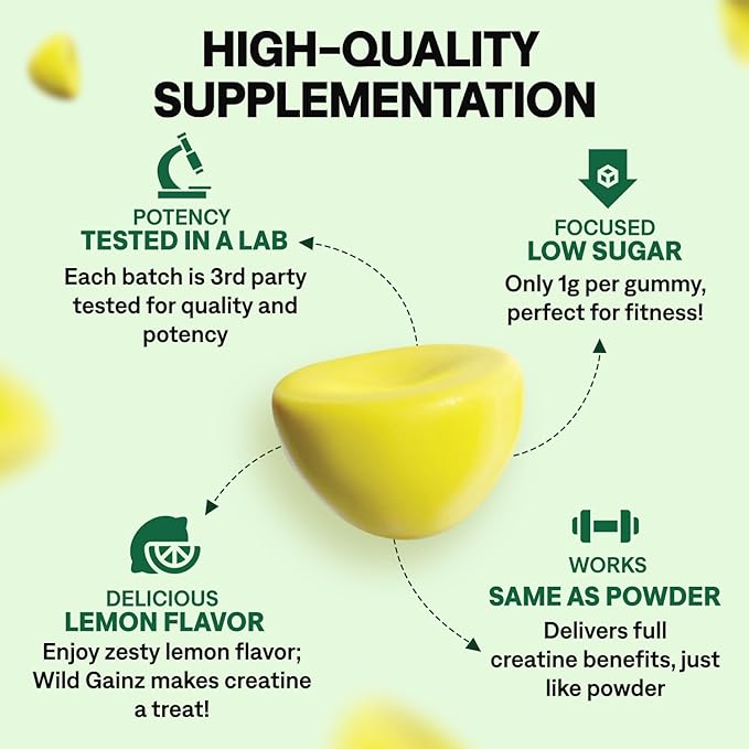Creatine Monohydrate Gummies for Men & Women 5000mg - Made in USA, Potency Tested, Vegan, Supports Muscle Growth, Strength & Cognitive Function, Non-GMO Gluten-Free Lemon Flavored Creatine 150 Chews