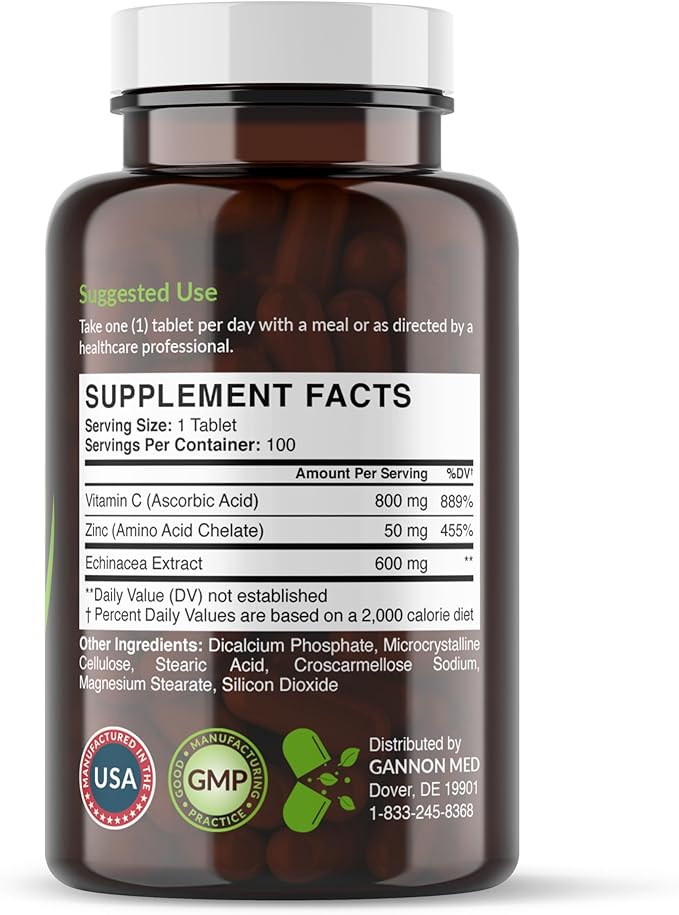 Chelated Zinc 50mg Immune Garden Vitamin C 800mg Zinc Supplements Echinacea 600mg per Tablet - Immunity + Skin + Reproductive Health Minerals - Zinc Chelate Immune Booster for Kids & Adults