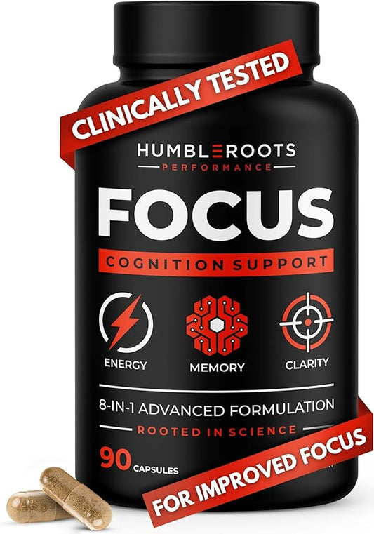 8-IN-1 All-Natural Nootropic Supplement for Focus, Energy, & Memory Support | Organic Lion's Mane & Rhodiola | Cognizin Citicoline & CognatiQ | Caffeine & L-Theanine | Huperzine-A & Vitamin B12