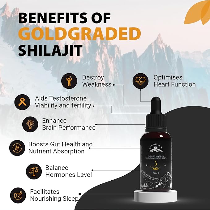 Natural Dried Himalayan Shilajit Liquid Drops, Most Premium & Potent Gold Graded Shilajit Drops Above 17000FT Directly from The Source (30ML Pack), Rich in Fulvic Acid Humic Acid
