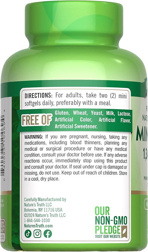 Nature's Truth Mini Fish Oil Omega 3 | 1340 mg | 100 Softgels | Burpless Lemon Flavor | Non-GMO & Gluten Free Supplement