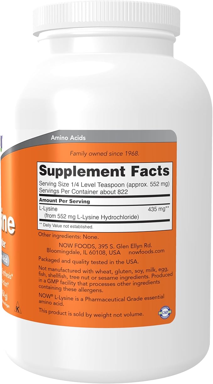NOW Foods Supplements, L-Lysine (L-Lysine Hydrochloride) Powder, Supports Collagen Synthesis*, Amino Acid, 1-Pound