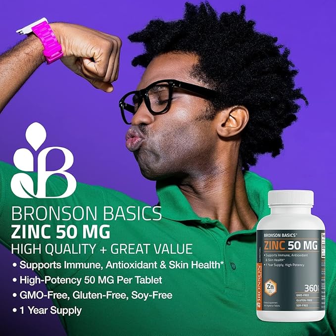 Bronson Zinc 50 MG High Potency Supports Skin Health - Non-GMO, 120 Vegetarian Tablets