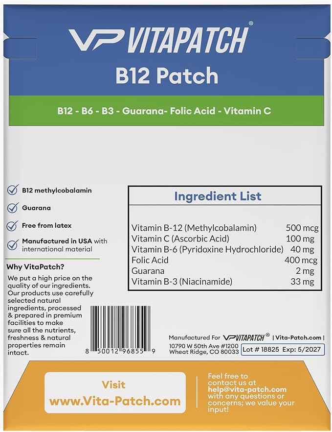 B12 Patch for Energy Plus – 75 Count Pack - B12 Patches – B12 with Methylcobalamin & Guarana