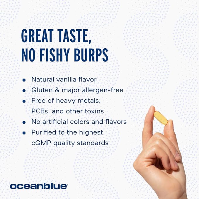 Oceanblue Professional Omega-3 2100 with Vitamin D3 – 60 ct – Triple Strength Burpless Fish Oil Supplement with High-Potency EPA, DHA, DPA and Vitamin D3 – Wild-Caught – Orange Flavor (30 Servings)