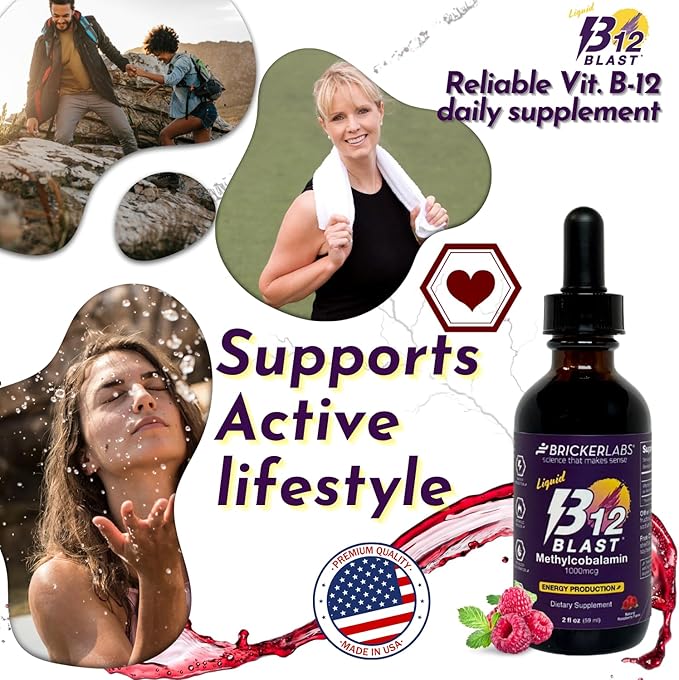 B12 Blast Methylcobalamin 1000mcg, Great Tasting Sublingual Liquid Energy Vitamins -Vegan B12 Vitamins, Sustained Energy and Cellular Energy Supplement - 59-Day Servings