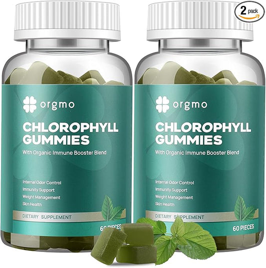 Chlorophyll Gummies for Body Odor Deodorant 2 Pack, Sugar Free Vitamins D Gummy 1000IU, ACV Spirulina Chlorella Herbal Supplement for Women Immune Support Vegan Non-GMO