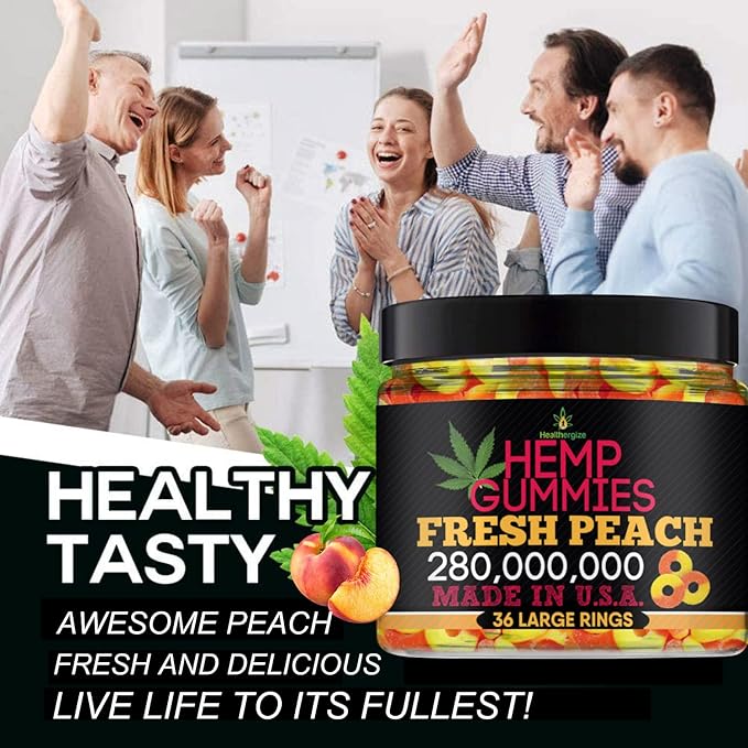Hemp Gummies for Peace and Relaxation-High Potency Hemp Oil Gummys Peach-Fresh Full Flavor-Natural Hemp Edibles-for Back, Knees, Calm, Sleep, Discomfort-36 Large Rings-Made in USA