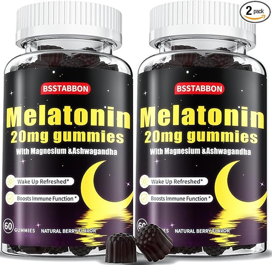 Melatonin Gummies 20mg for Women Men: Sugar Free Chewable Supplement with Zinc L-Theanine Ashwagandha Magnesium Lemon Balm and Chamomile - Maximum Strength for Adults Natural Berry Flavor(120count)