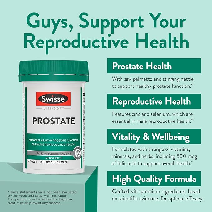 Swisse Saw Palmetto Prostate Supplement for Men | Reproductive Health & Prostate Support with Zinc, Selenium & Stinging Nettle | 50 Tablets