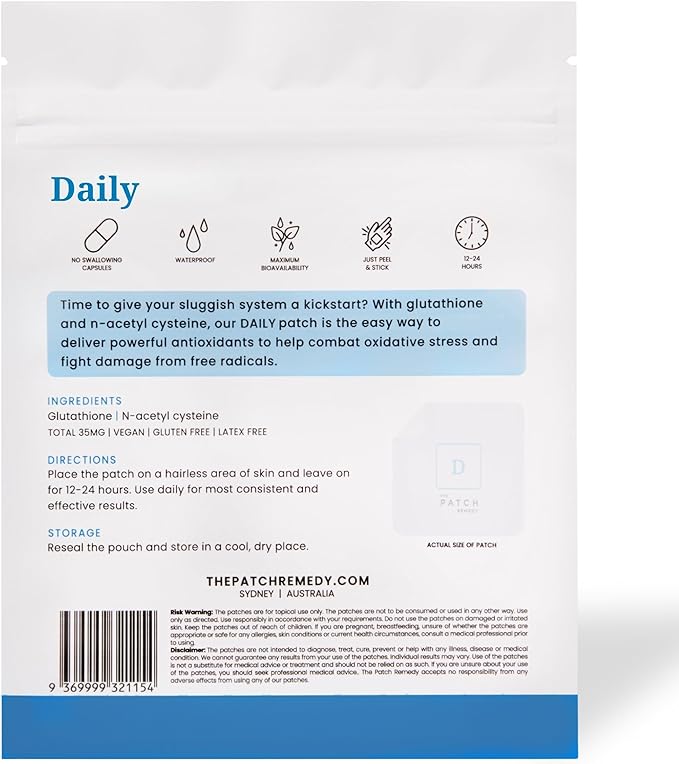 Daily Glutathione & NAC Patch - 30 Topical Patches with Glutathione Plus | Antioxidants and N-Acetyl-Cysteine, Waterproof Transdermal Cleanse Patch for Adults & Kids