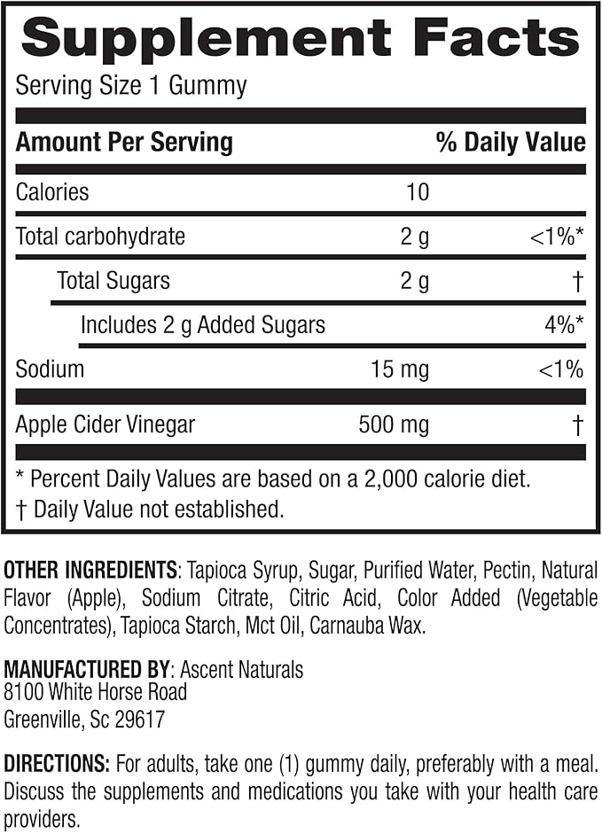Earth's Splendor Apple Cider Vinegar Gummies - 30 Count - Vegan, Non-GMO, Gluten-Free - Supports Digestive Health, Detox, Immune System & Natural Energy - Delicious Fruity Flavor