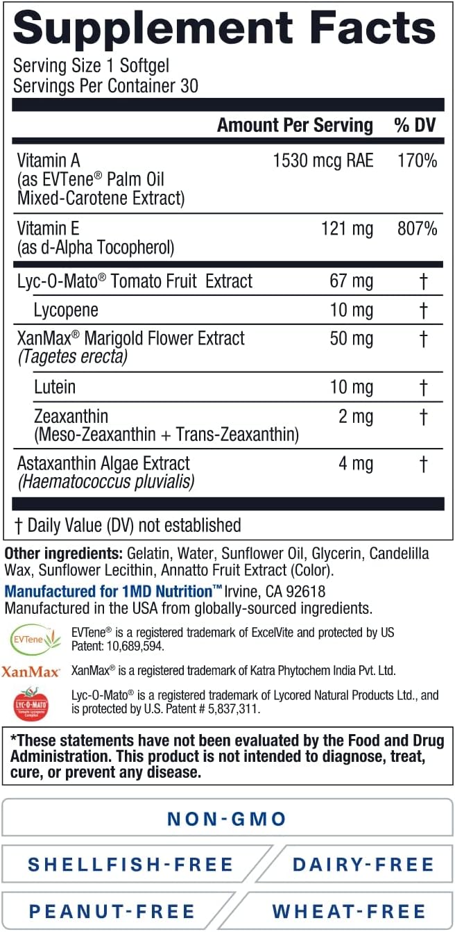 1MD Nutrition VisionMD Eye Vitamin CARMIS - with Lutein & Zeaxanthin | Supports Vision Health, Everyday Eye Strain, & Occasional Dry Eye | 90 Softgels (3-Pack)