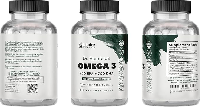 The Very Best Vegan Omega 3-120 Capsules 2 Pack - Vegan Algae Omega 3 Supplement Alternative - Plant Based Fish Oil Alternative- DHA & EPA Supplement - Made in USA - Heart Stress Relief Dr Seinfeld