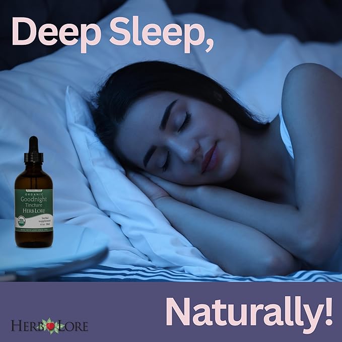 Herb Lore Organic Goodnight Tincture - Liquid Sleep Aid Drops with Valerian Root & Passion Flower Extract for Adults & Kids - Melatonin Free Herbal Sleep Supplement, 2 fl oz