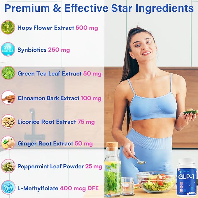 GLP-1 Supplement | GLP1 Support for Women & Men, Support GLP-1 Naturally, GLP 1 Supplement for Immune, Energy, Digestion, Gut & Overall Health | Daily Support GLP1 Levels - 60 Capsules