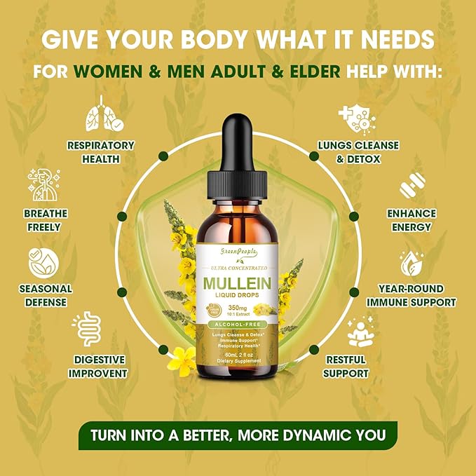 2 Pack Mullein Leaf Drops for Lungs - Mullein Leaf Extract & Marshmallow Root for Lung Cleanse & Detox - Mullein Tincture for Respiratory & Immune Support Herbal Supplement, 2 fl oz