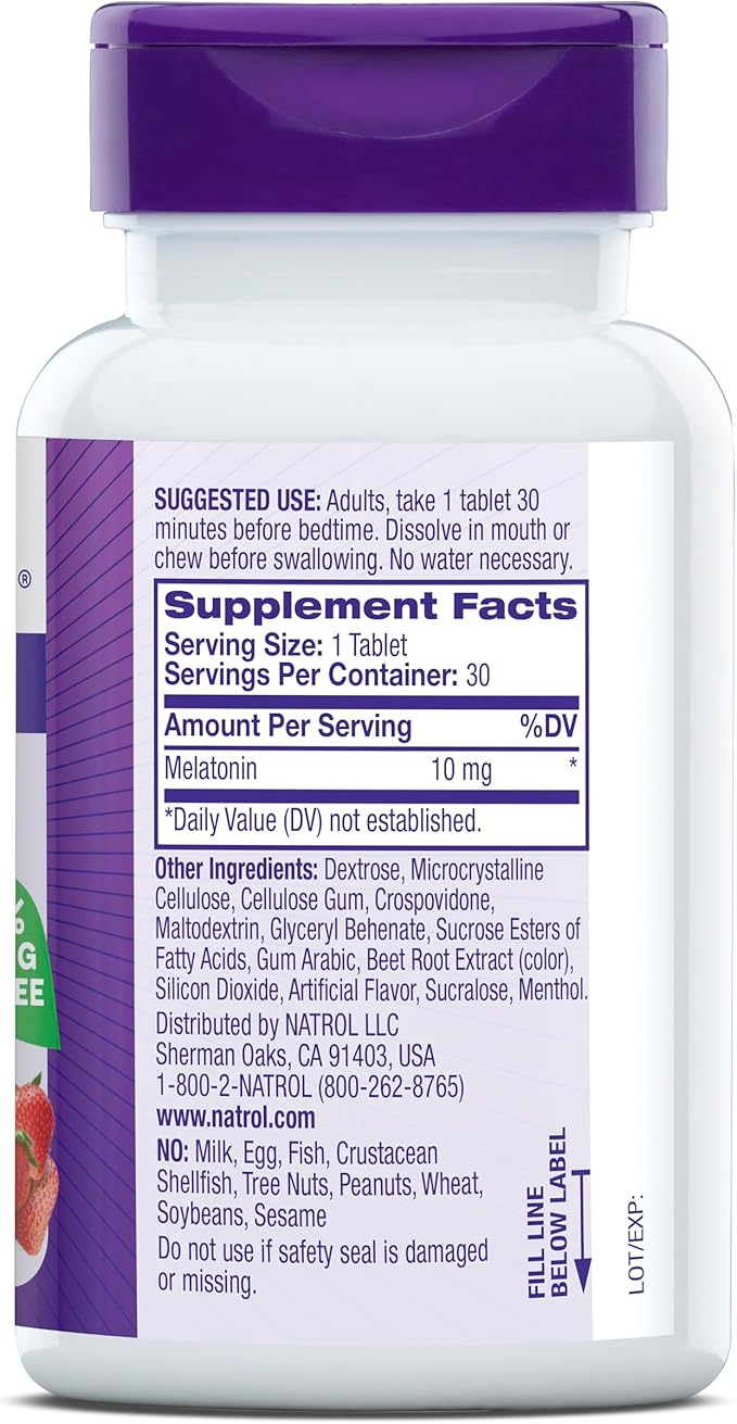 Natrol Sleep Melatonin 10mg Fast Dissolve Tablets, Nighttime Sleep Aid for Adults, 30 Strawberry-Flavored Melatonin Tablets, 30 Day Supply (Pack of 12)