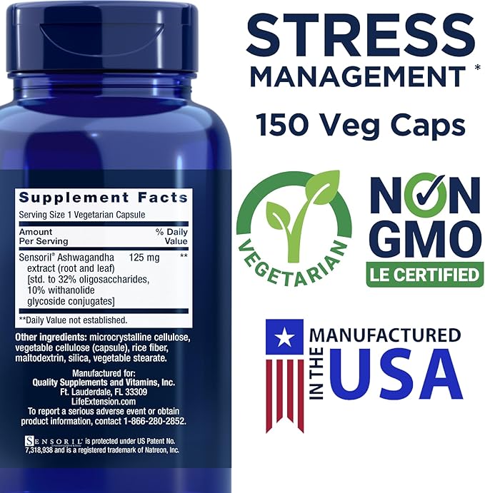 Life Extension Optimized Ashwagandha, 150 Veg Caps - Non-GMO, Gluten Free, Vegetarian Capsules