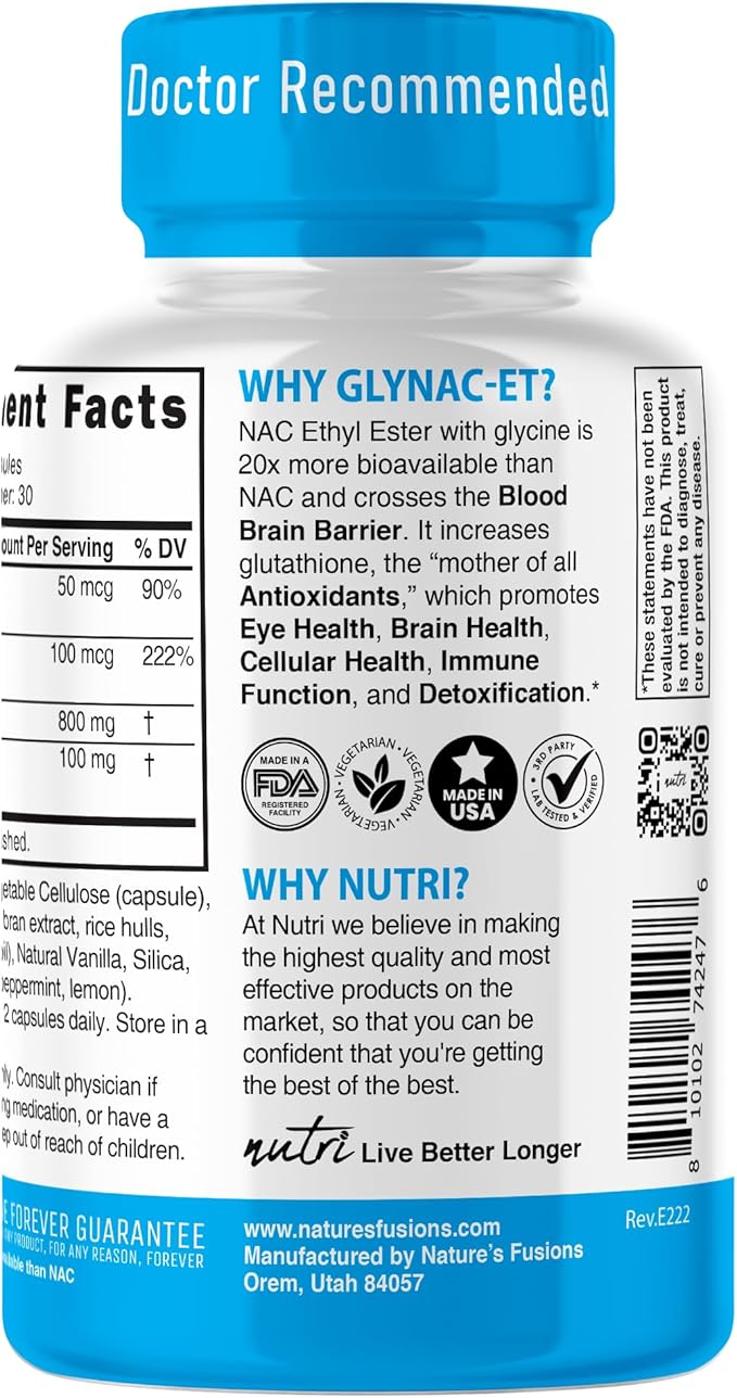 GlyNAC-ET NAC Supplement N-Acetyl Cysteine Ethyl Ester - 20x More Bioavailable Than GlyNAC - Glycine & N-acetylcysteine Ethyl Ester Anti Aging Supplement, Boost Glutathione (60 Capsules)