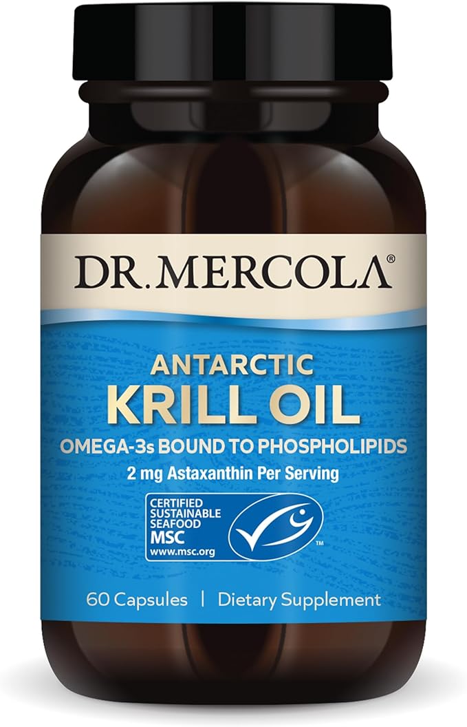 Dr. Mercola Antarctic Krill Oil - 1,000 mg - Omega-3 Supplement with EPA & DHA - Supports Brain, Heart, Joint & Immune Health - GMO-Free, Gluten-Free & Soy-Free - 60 Capsules (30 Servings)