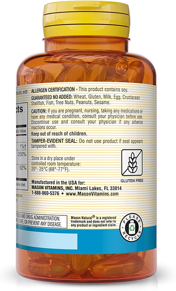 Mason Natural Calcium 1,200 mg with Vitamin D3 50 mcg (2,000 IU) - Immune Support & Bone Health*, Gluten Free, 60 Softgels