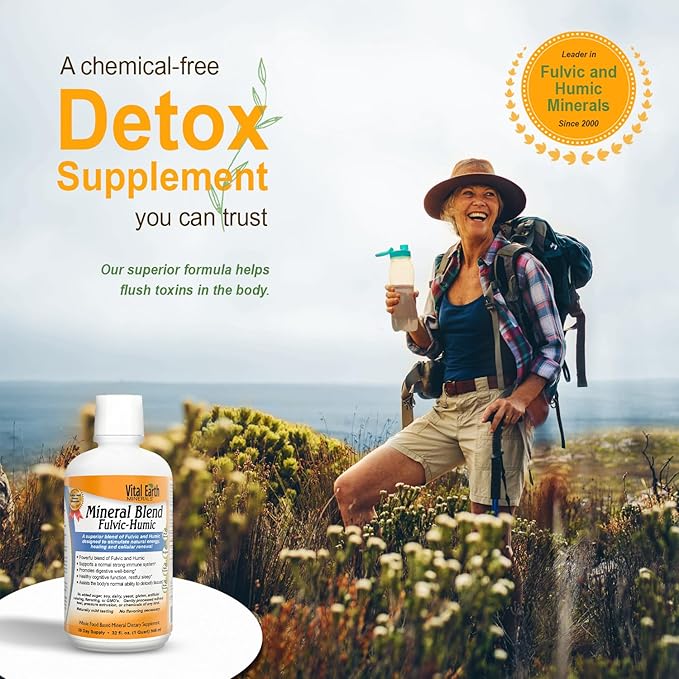 Vital Earth Minerals Detox & Wellness Support – Fulvic Humic Mineral Blend with 70+ Trace Minerals + Super Multi, Liquid Multivitamins, MTHFR Support, 32 Oz Ea