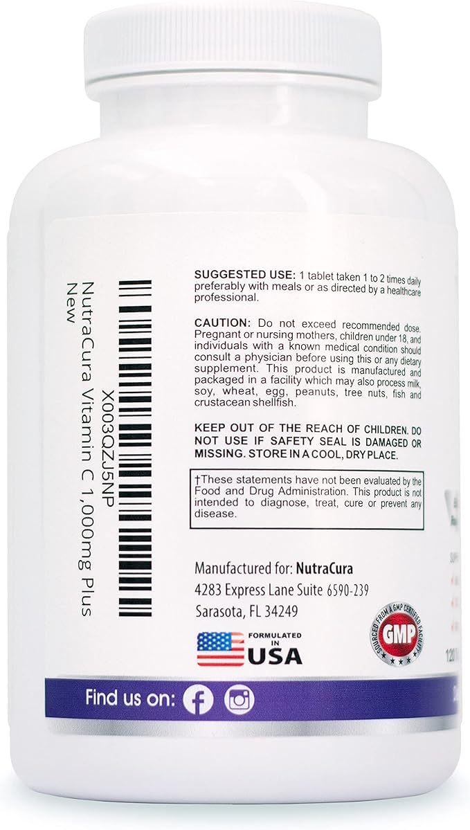 Immunity Vitamin C 1000mg with Elderberry, Quercetin, Bioflavonoids, Rose Hips, Rutin - 4 Months Supply, 120 Tablets - Immune System Support