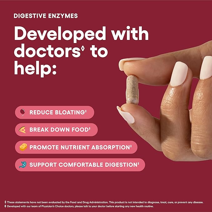 Physician's CHOICE Digestive Enzymes - Multi Enzymes, Organic Prebiotics & Probiotics for Digestive Health & Gut Health - Meal Time Discomfort Relief & Bloating - Dual Action Approach - 180 CT