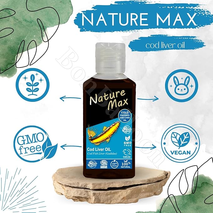 Nature Max Cod Liver Blubber Oil Natural Undiluted Pure For Hair & Skin Care & Food Cold Pressed Premium (1Pack = 2.70 oz / 80 ml) زيت كبد الحوت