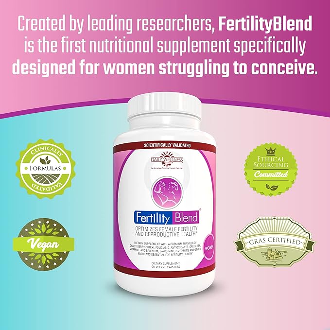 Daily Wellness Fertility Blend for Women - Fertility Supplements for Women, Conception Fertility Prenatal Vitamins, Trying to Conceive Progesterone Supplements, Cycle Support Conception Pills - 3 Pack