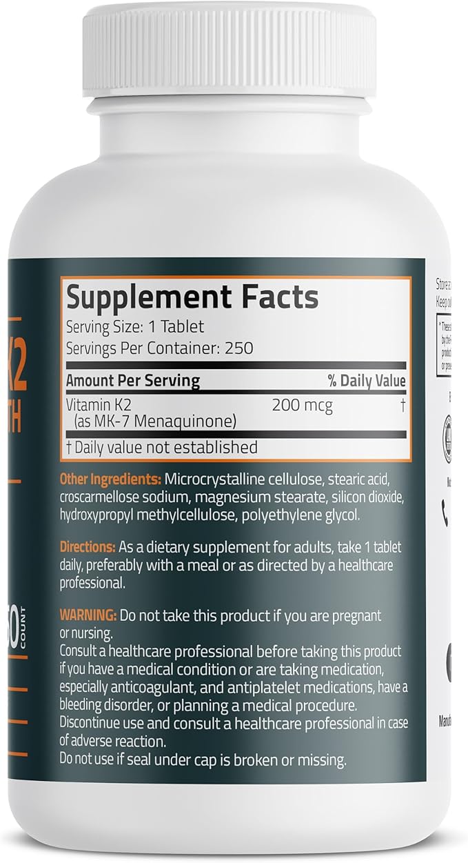Bronson Vitamin K2 MK-7 200mcg Extra Strength, 250 Vegetarian Tablets
