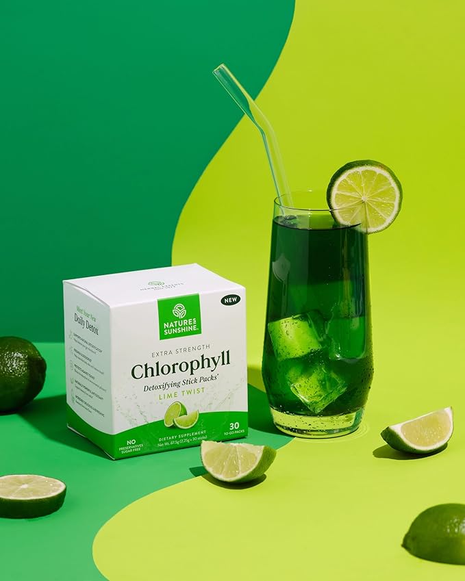 Nature's Sunshine Chlorophyll Stick Packs: Supercharge Your Detox and Boost Gut Health in Convenient, Delicious Stick Packs (Lime Twist)