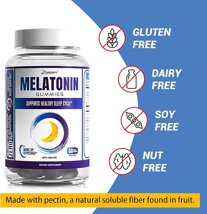 Zammex Melatonin Gummies 5mg | 60 Count | Sleep Supplement for Adult | Drug Free Sleep Aid Gummy | Natural Berry Flavor | Vegan, Non-GMO, Gluten Free