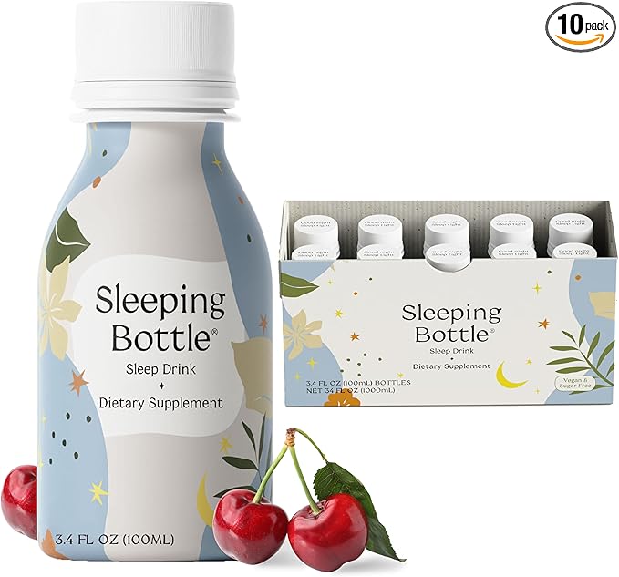 Sleep Aid Drink, Melatonin Free, Vegan, No-Sugar, Cherry Flavor (3.4 Fl Oz, Pack of 10)