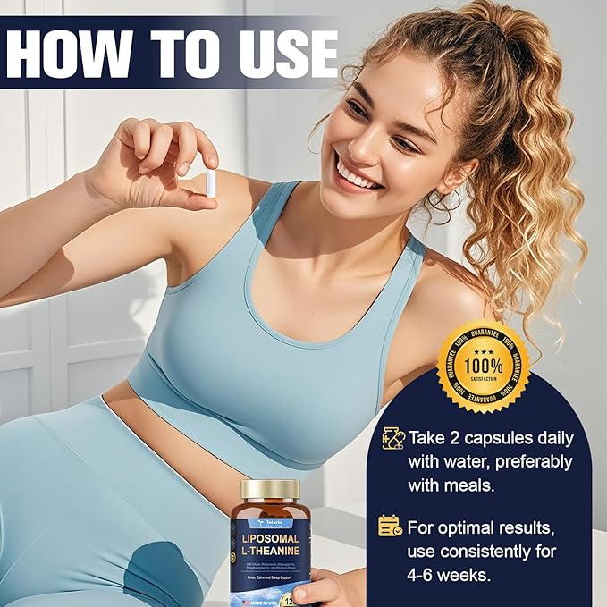 Liposomal L-Theanine Supplement 750mg with GABA,Ashwagandha,Magnesium Glycinate,Rhodiola Rosea,Phosphatidylserine Complex Supplements for Men and Women Mood |Focus | Sleep Support 120 Capsules