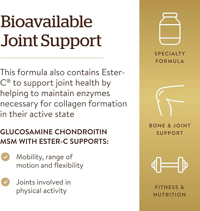 Solgar Extra Strength Glucosamine Chondroitin MSM w/ Ester-C, 180 Tablets - Promotes Healthy Joints, Supports Comfortable Movement & Collagen Formation - Non-GMO, Gluten No, Dairy No - 60 Servings