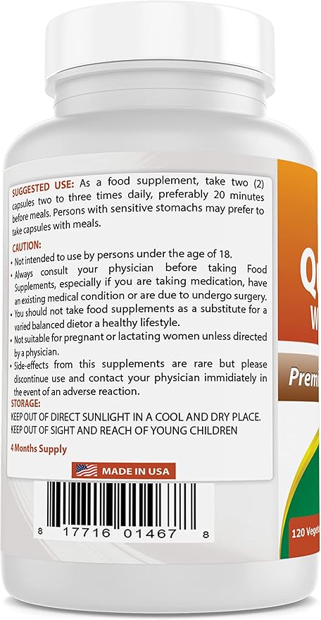 Best Naturals Quercetin with Bromelain Veggie Capsule - 800mg of Quercetin & 165 mg of Bromelain (2400 GDU/g), 120 Count