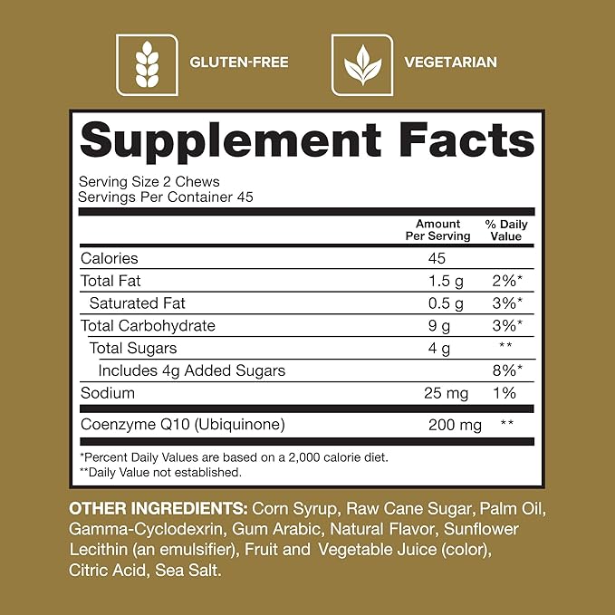 Qunol CoQ10 200mg Soft Chews, Extra Strength & Ultra High Absorption Coenzyme Q10 Supplement, #1 Cardiologist Recommended Supplement for Heart Health, 90 Count