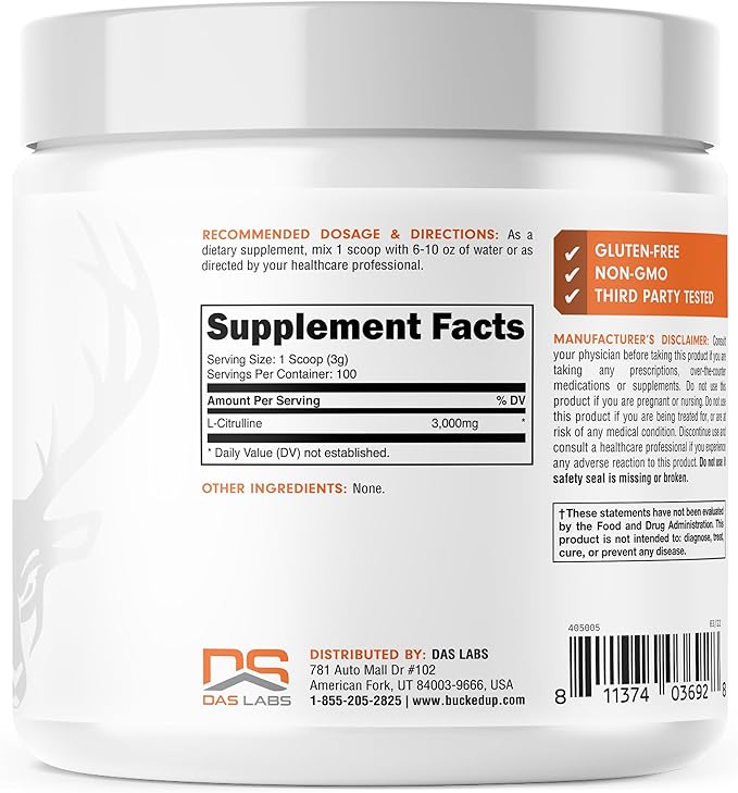 Bucked Up L-Citrulline 3000mg Powder, Essentials (100 Servings)
