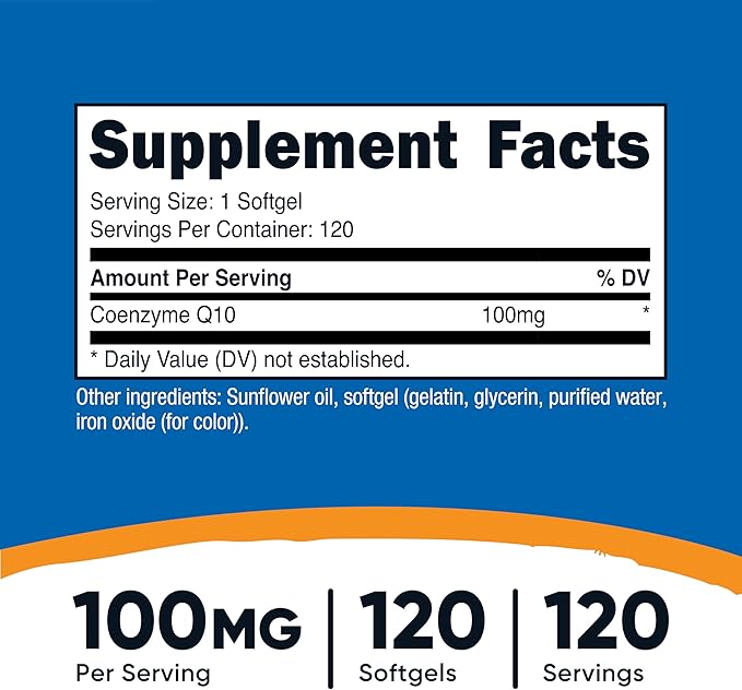 Nutricost CoQ10 Softgels (120 Servings, 100 mg Per Serving) - Better Absorption, Ultra Pure CoQ10 Supplement, Gluten Free and Non-GMO