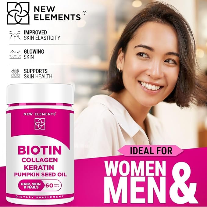 Biotin Supplement 10000mcg with Collagen Peptides Keratin and Pumpkin Seed Oil for Hair Skin and Nails | Hair Growth Supplement for Women & Men | Biotin and Collagen Supplements for Hair Loss