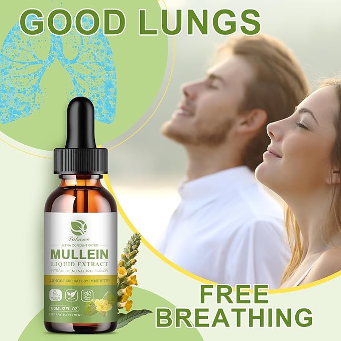 Mullein Drops for Lungs, Lung Detox & Cleanse, Vegan Mullein Leaf Extract Tincture with Chlorophyll Elderberry, etc, Natural Herbal Supplement for Respiratory, Immune, 30 Servings
