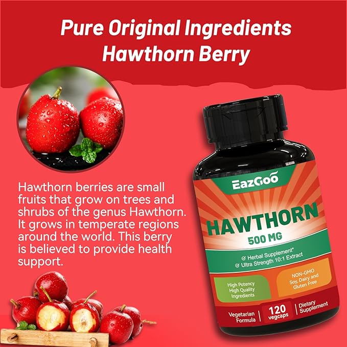 Hawthorn Berry Capsules, Extra Strength Hawthorn Berry Supplement, 120 Vegan Capsules