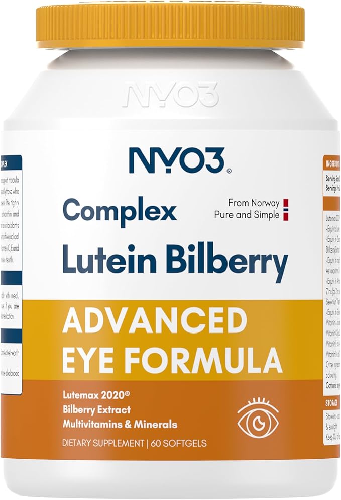 Lutein 20mg and Zeaxanthin Supplements, Lutemax 2020, 60 Softgels Advanced Bilberry & Astaxanthin, Vitamins A, C, E, B12 & Minerals, Eye Health & Vision Protection